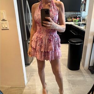 LoveShackFancy Pink Floral Backless Dress